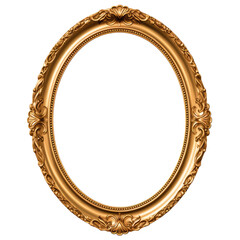 oval round antique gold frame isolated on a transparent background - obrazy, fototapety, plakaty