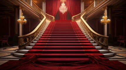 Red carpet on the stairs in a luxury interior