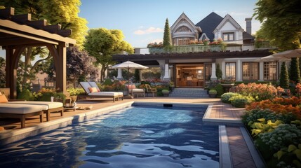 Fototapeta na wymiar A Luxury backyard with a pool