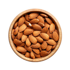 almonds in a bowl top view isolated on a transparent background