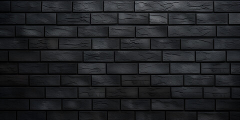 Black brick wall background. Black brick wall texture. Horizontal part of black painted brick wall, Black brick wall. loft interior design. black paint of the facade. generative Ai 