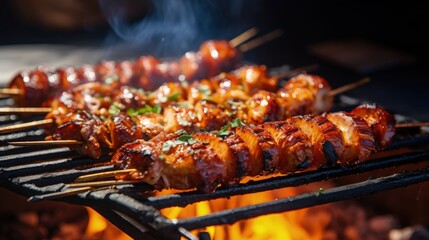 Grilled squid. Grilled squid on a skewer on a delicious barbecue is a Thai street food. Grilled...