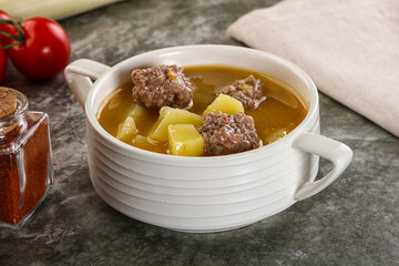 Soup with beef meatball and vegetables