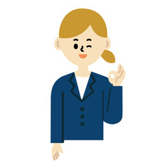 ビジネスパーソン　OK 了解　女性　上半身　スーツ　仕事　イラスト