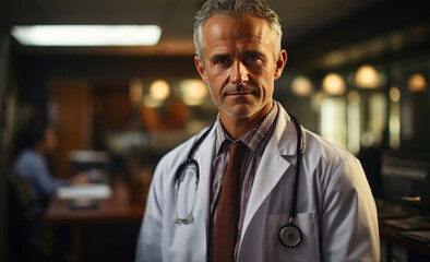 Fototapeta premium Doctor posing in hospital reception. Medical concept.
