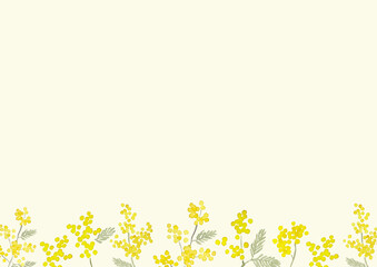 水彩で描いた可愛いミモザフレーム　黄色背景