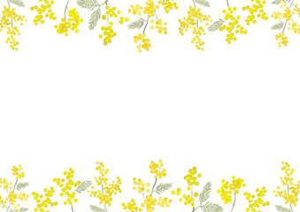 水彩で描いた可愛いミモザフレーム