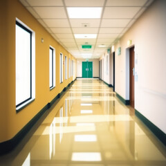 Blurred Hospital Entrance: Calm Waiting Area Corridor