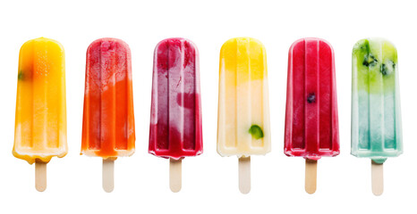 Set of unique colorful summer popsicles isolated on a Transparency background - Generative AI