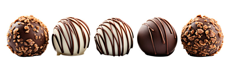 Sweet chocolate pralines. Tasty chocolate truffles isolated on the white background - Generative AI