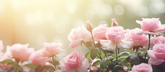 Obraz premium Selective focus on a vintage floral background with fresh white pink roses