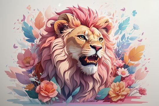 image of a pink lion, on a white background, made with AI.