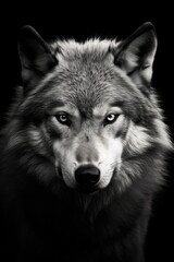 wolf - closeup portrait isolated on black background - obrazy, fototapety, plakaty