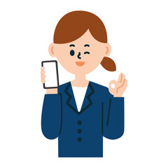 ビジネスパーソン　スマートフォン　OK スーツ　女性　イラスト　仕事