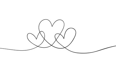 Three hearts drawn by one сontinuous line, Human relationship concept, Vector illustration symbol of love