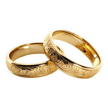 a two gold wedding rings isolated on a transparent background, golden engagement rings clipart image PNG