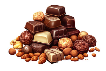 Chocolate candy with nuts isolated on a transparent or white background PNG