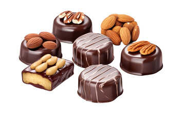 Chocolate candy with nuts isolated on a transparent or white background PNG