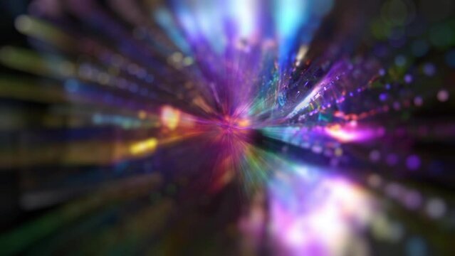 Christmas magic holiday background. A bunch of multicolored lights rotates in the dark sky, sparking beautiful bokeh