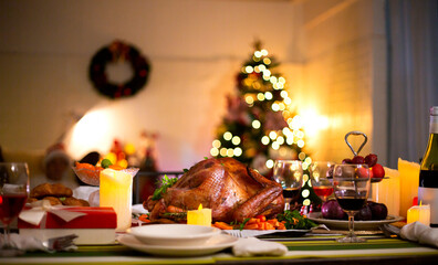 Food on the Christmas party table at home