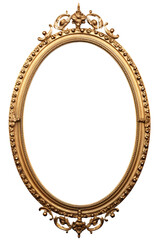 Antique round oval gold picture mirror frame isolated on transparent or white background PNG