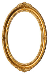 Antique round oval gold picture mirror frame isolated on transparent or white background PNG - obrazy, fototapety, plakaty