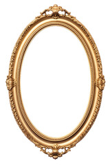Obraz premium Antique round oval gold picture mirror frame isolated on transparent or white background PNG