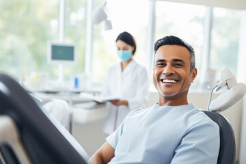 A man sitting in a dentist's office and smiling