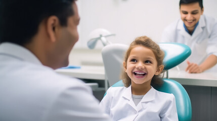 Cute little girl smiling At dentist office.
