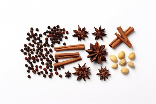Spices for Christmas wine on white background