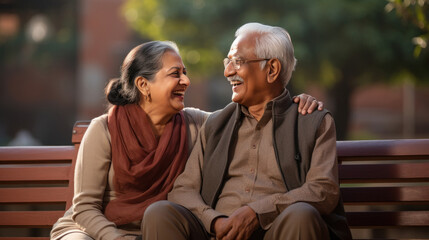 Happy indian senior couple enjoying at park - Powered by Adobe