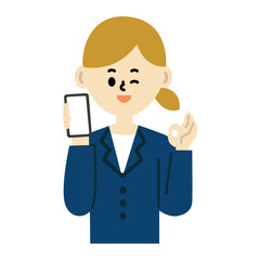 ビジネスパーソン　スマートフォン　OK スーツ　女性　イラスト　仕事