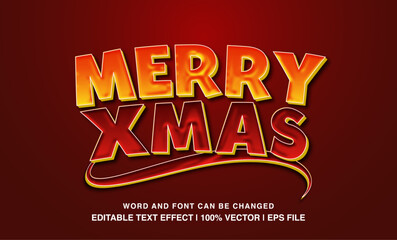 Merry xmas editable text effect template, 3d cartoon christmas style typeface, premium vector