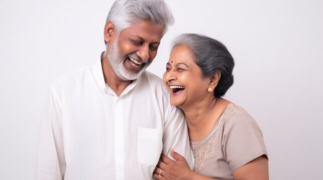 Senior indian couple giving happy expression.