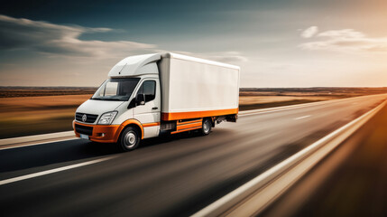 Fototapeta na wymiar Delivery Van moving on highway
