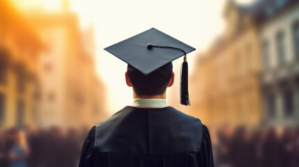 Young boy wearing cap and academic gown after complete his degree