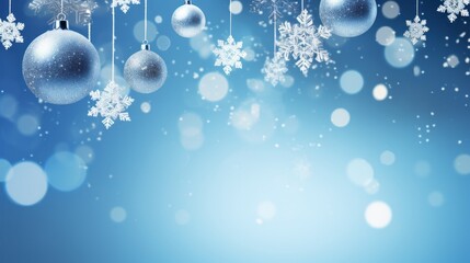 Fototapeta na wymiar Blue Christmas background with snowflakes and balls.