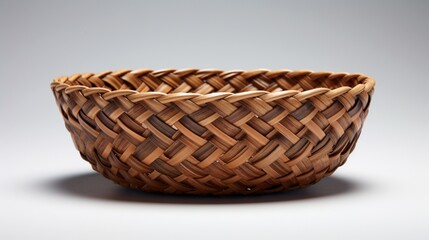 A woven basket bowl emphasizing its traditional craftsmanship and organic material, placed...