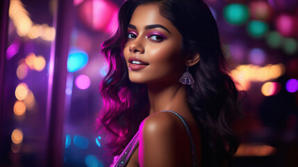 Fototapeta premium young indian woman at party night