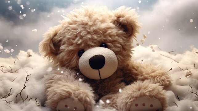 An intricately designed digital representation of a teddy bear, highlighting its nostalgic appeal, plush texture, and delightful features, as though photographed in high definition