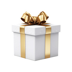 golden gift box with ribbon isolated on transparent background