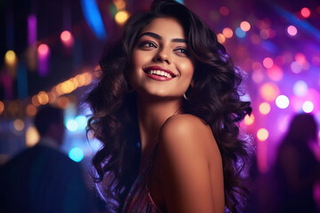 Fototapeta premium young indian woman at party night