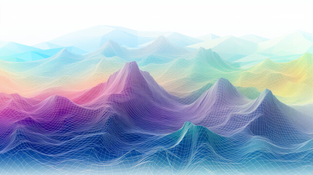 Fototapeta Colorful digital facet design in the shape of sound waves or mountain on white background