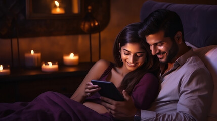 young indian couple using tablet