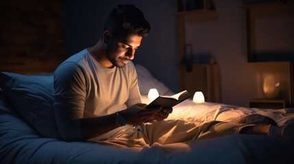 young indian man reading book - obrazy, fototapety, plakaty