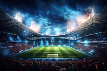 Fototapeta na wymiar Football stadium with a pitch and arena. Generative AI