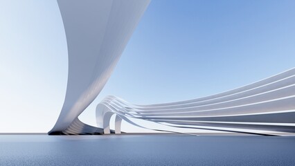 futuristic architecture in the form of waves layered layers. 3D illustration render