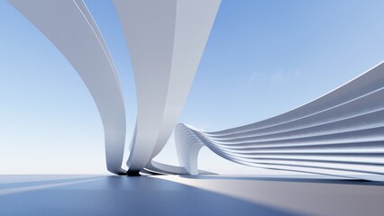 futuristic architecture in the form of waves layered layers. 3D illustration render