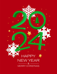 Fototapeta na wymiar 2024 new year with 3D number with snowflake on a red background. Happy New Year 2024 greeting card.