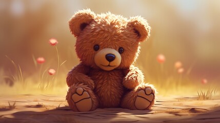 An intricately detailed illustration of a lovable teddy bear, emphasizing its plush texture, expressive eyes, and cuddly appearance, as if photographed with precision using an HD camera
